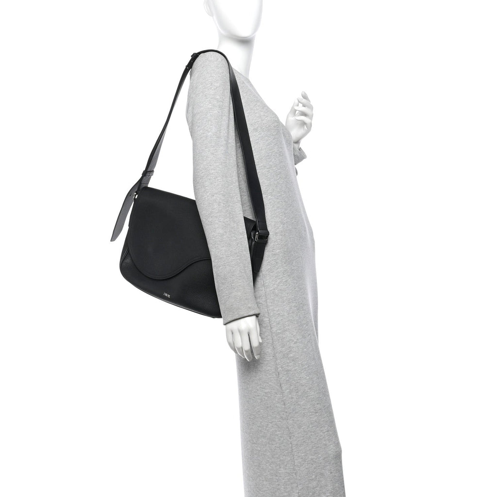 Grained Calfskin Saddle Messenger Bag Black wholesalehk.shop