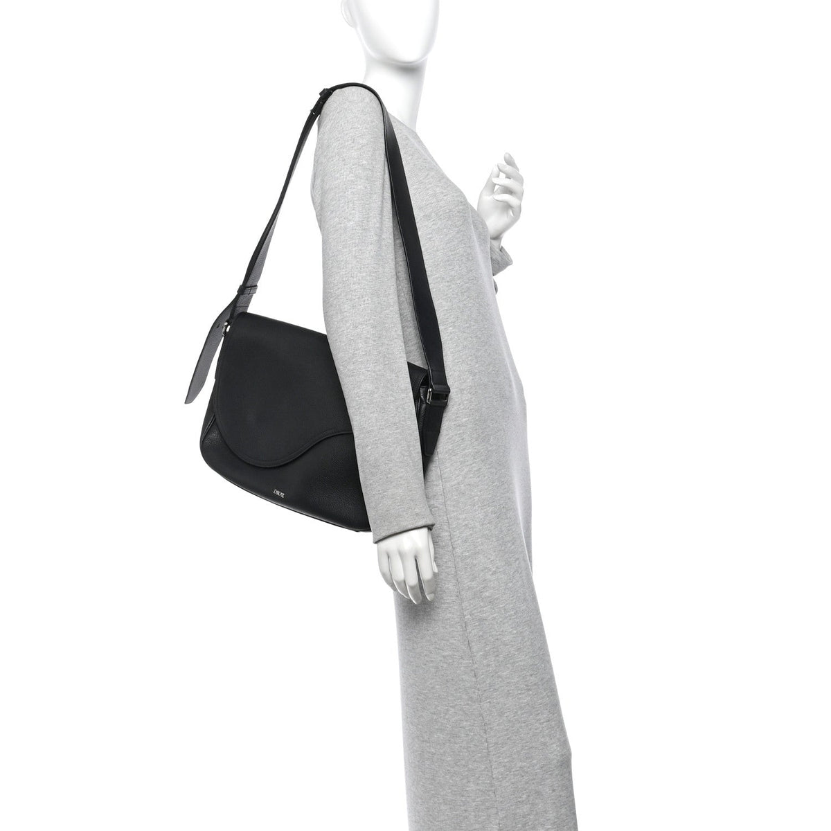 Grained Calfskin Saddle Messenger Bag Black wholesalehk.shop
