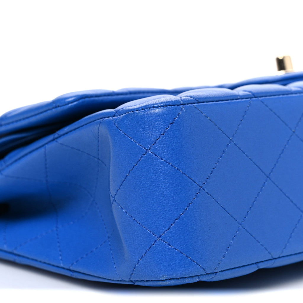 Lambskin Quilted Medium Double Flap Blue wholesalehk.shop