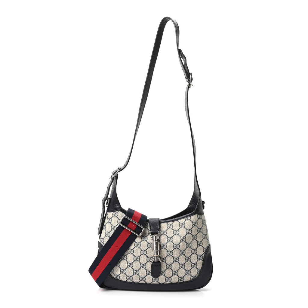 GG Supreme Monogram Textured Dollar Calfskin Web Small Jackie 1961 Hobo Beige Blue £¨ Direct shipment via from wholesalehk.shop