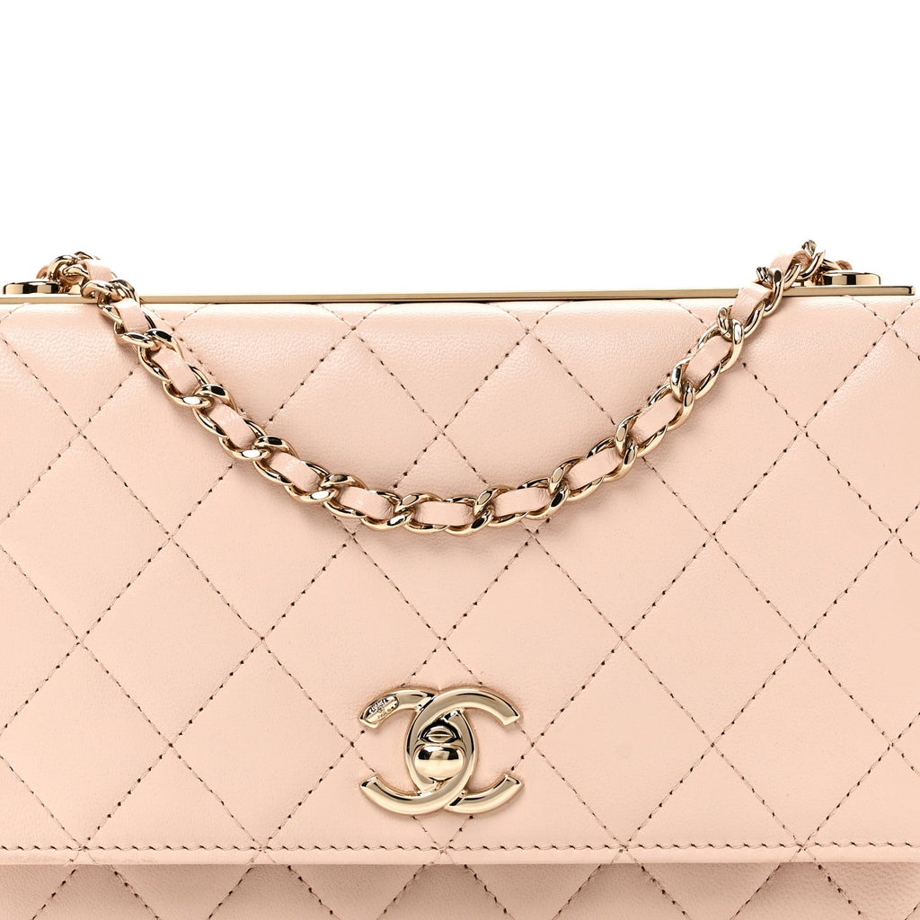Lambskin Quilted Trendy CC Wallet On Chain WOC Light Beige wholesalehk.shop