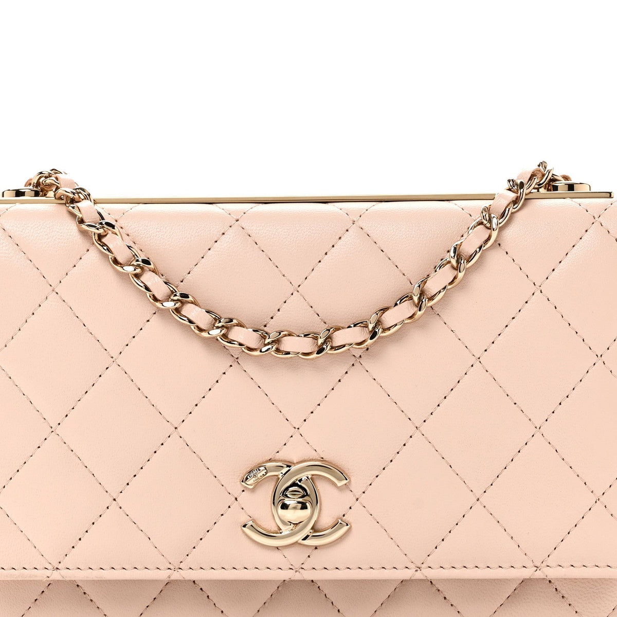 Lambskin Quilted Trendy CC Wallet On Chain WOC Light Beige wholesalehk.shop