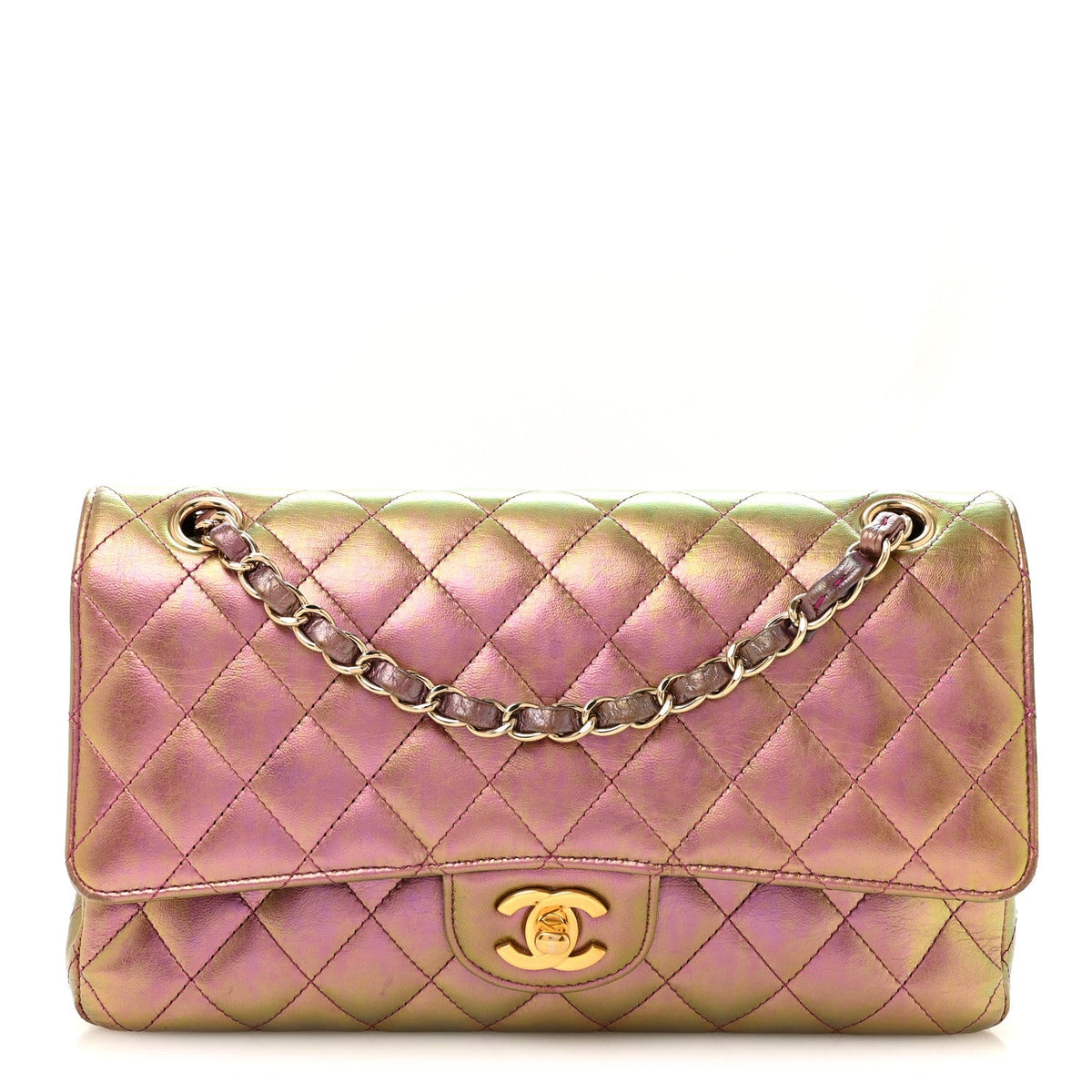 Iridescent Lambskin Quilted Medium Double Flap Purple wholesalehk.shop