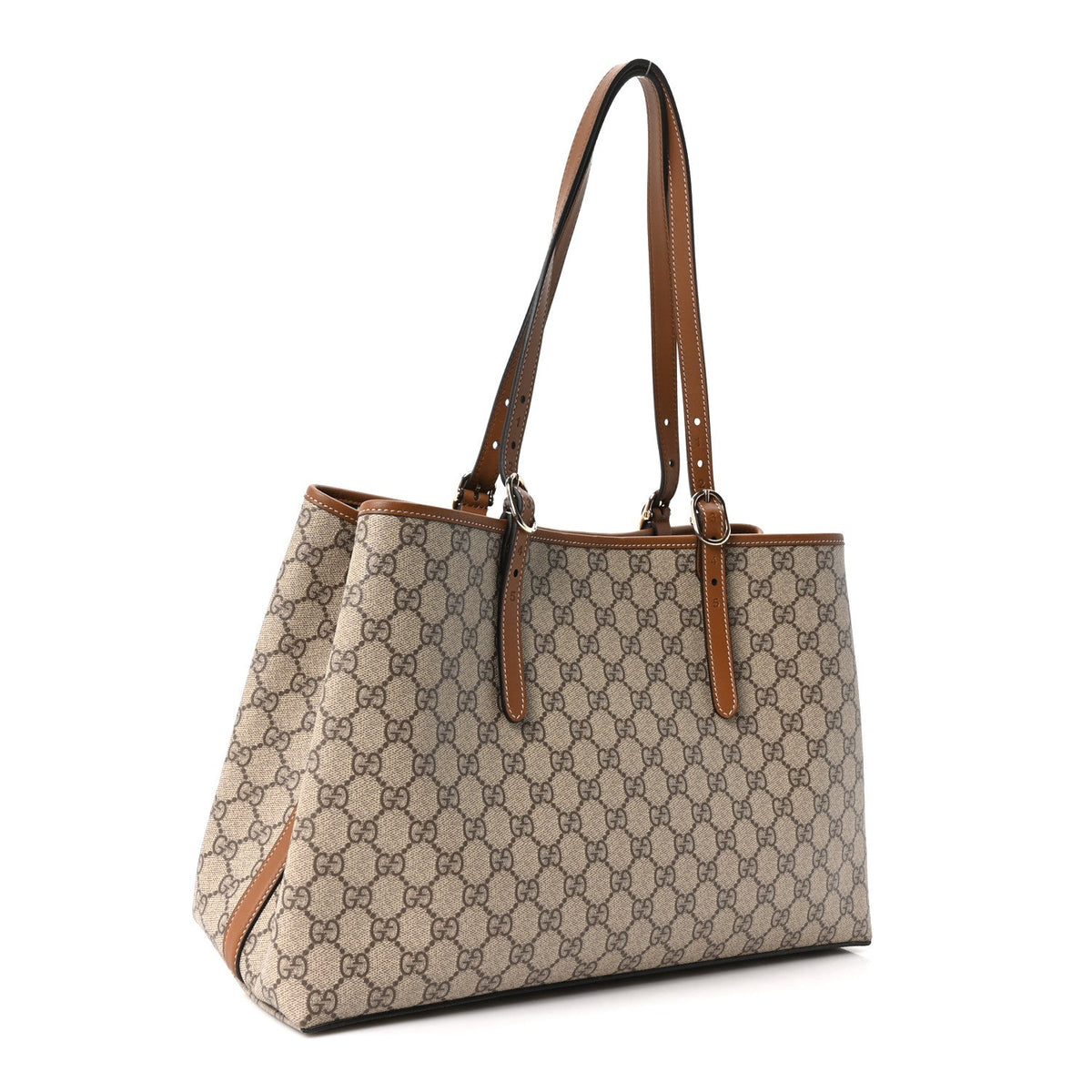GG Supreme Monogram Emblem Large Tote Bag Beige Dark Brown wholesalehk.shop