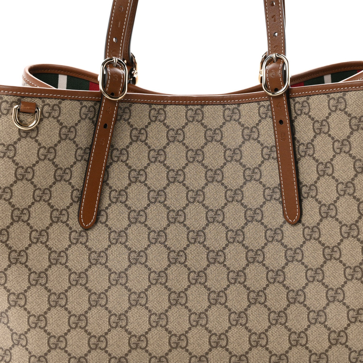 GG Supreme Monogram Emblem Large Tote Bag Beige Dark Brown wholesalehk.shop