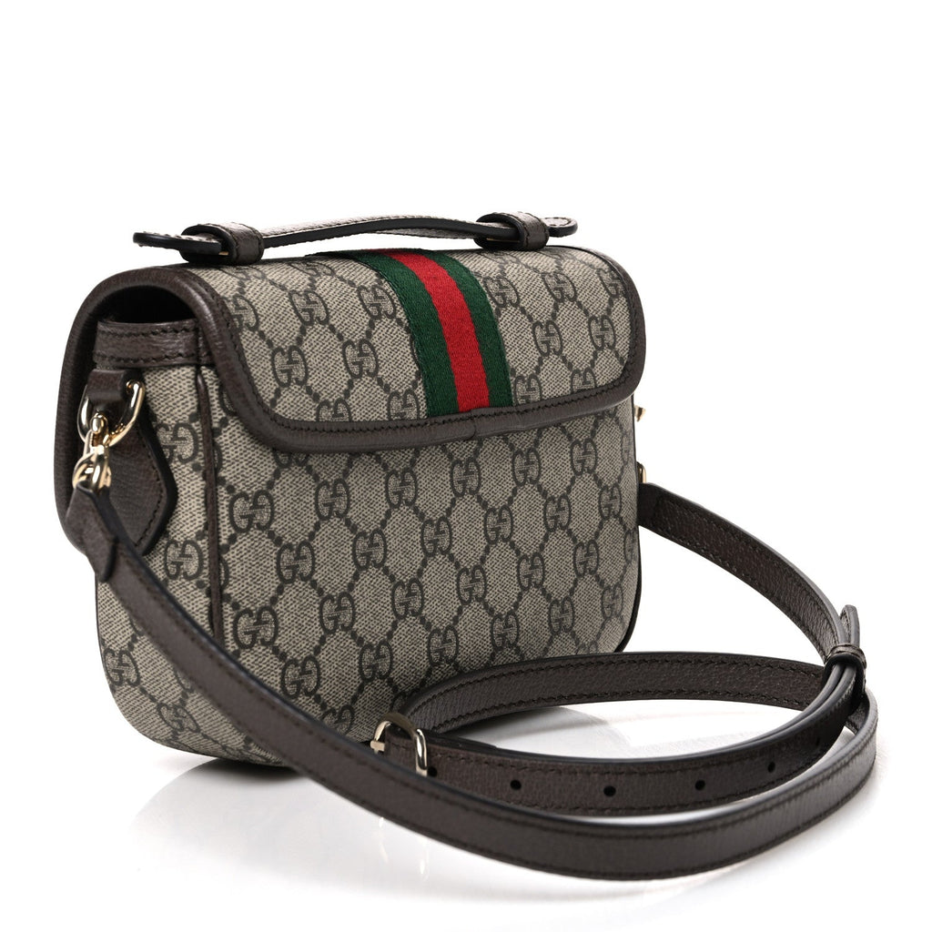 GG Supreme Monogram Textured Dollar Calfskin Small Ophidia Top Handle Shoulder Bag Beige Brown wholesalehk.shop