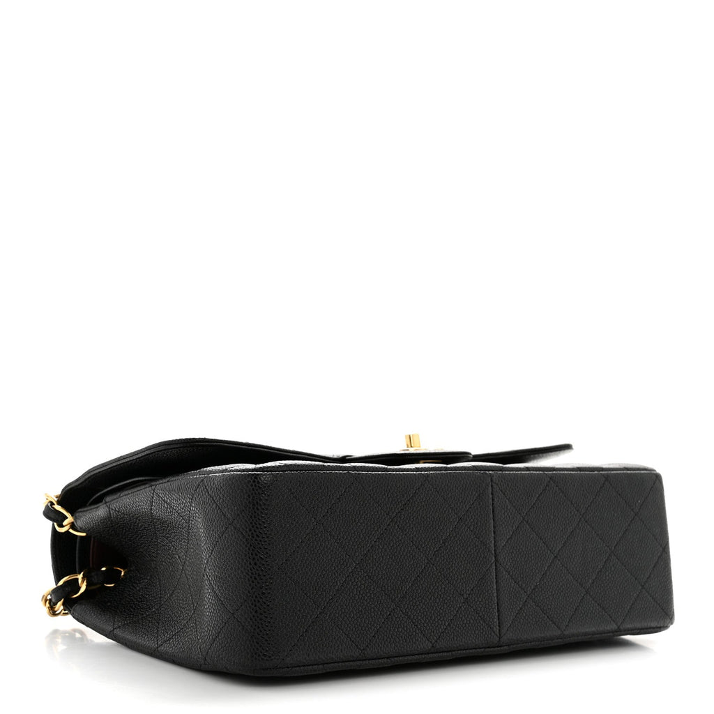 Caviar Quilted Jumbo Double Flap Black wholesalehk.shop