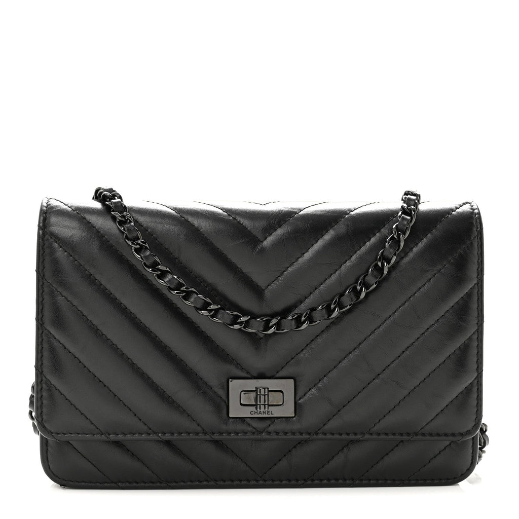 Aged Calfskin Chevron Quilted Reissue Wallet On Chain WOC So Black wholesalehk.shop