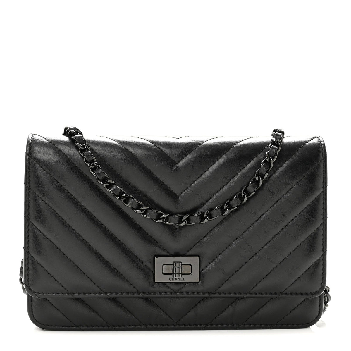 Aged Calfskin Chevron Quilted Reissue Wallet On Chain WOC So Black wholesalehk.shop