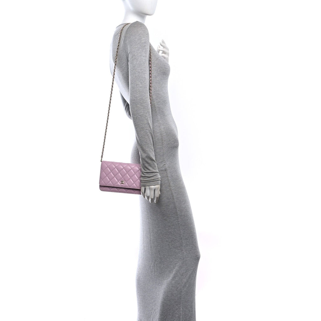 Caviar Quilted Wallet on Chain WOC Light Pink wholesalehk.shop