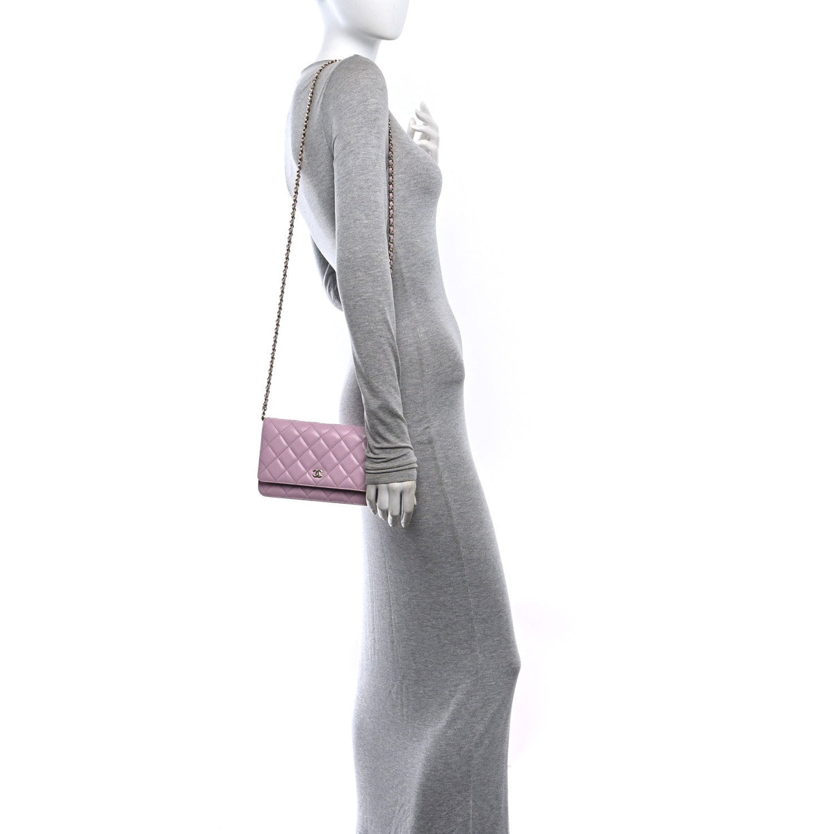 Caviar Quilted Wallet on Chain WOC Light Pink wholesalehk.shop
