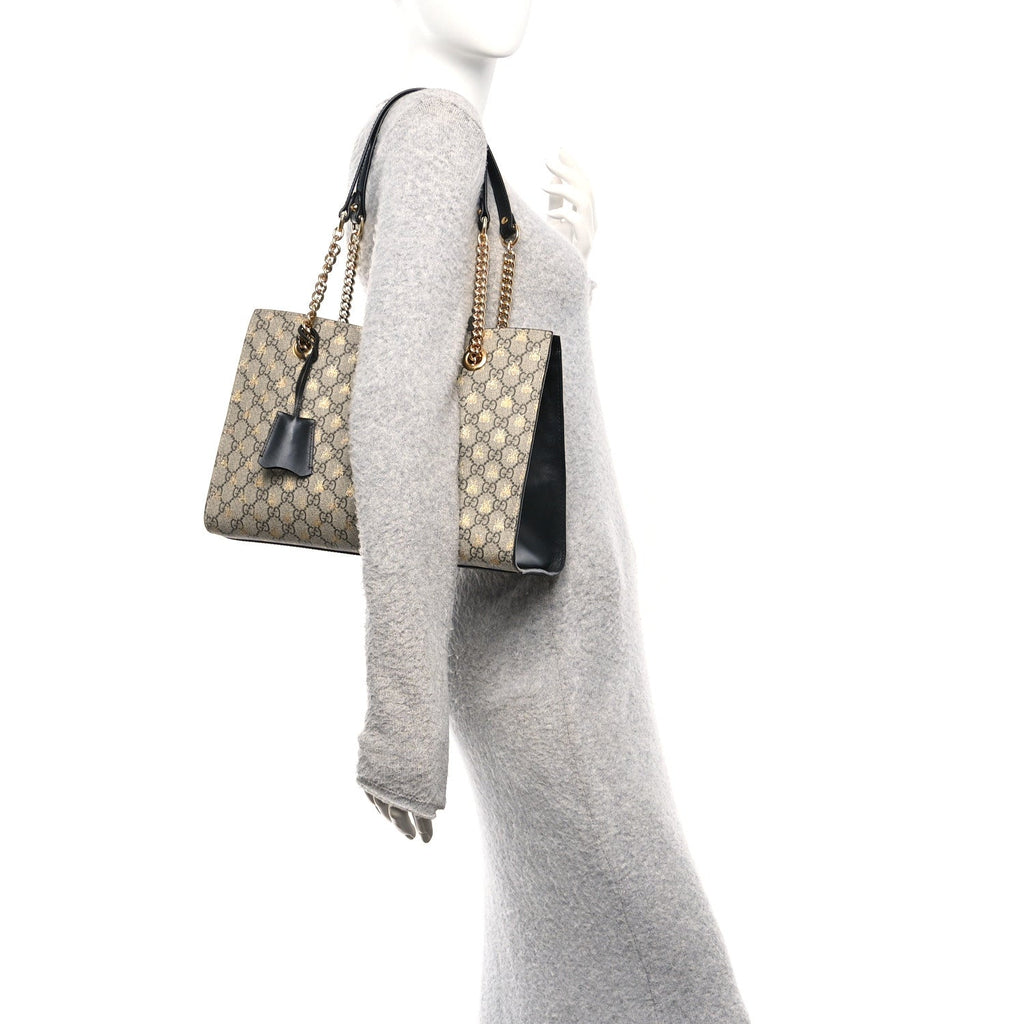 GG Supreme Monogram Bees Medium Padlock Tote Beige Oro Black £¨ Direct shipment via from wholesalehk.shop
