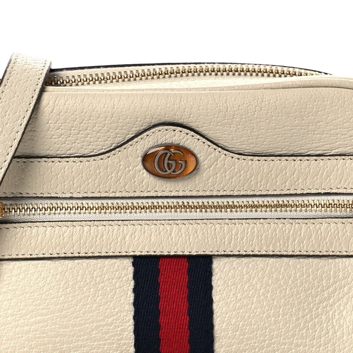 Textured Dollar Calfskin Web Mini Ophidia Shoulder Bag Mystic White wholesalehk.shop