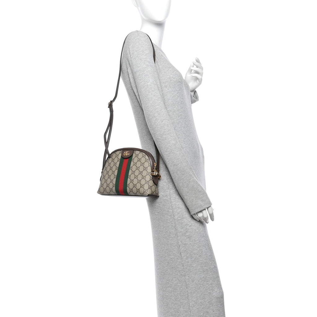 GG Supreme Monogram Textured Dollar Calfskin Web Small Ophidia Dome Shoulder Bag Beige Ebony New Acero wholesalehk.shop