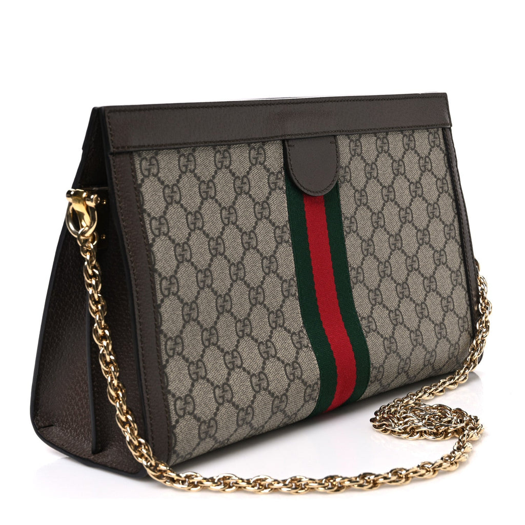 GG Supreme Monogram Web Medium Ophidia Chain Shoulder Bag Brown wholesalehk.shop