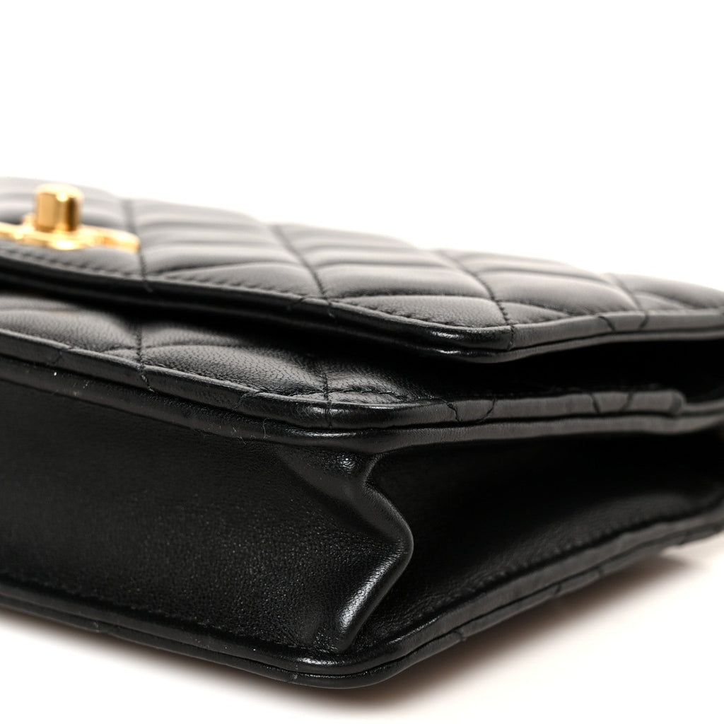 Lambskin Quilted CC Pearl Crush Wallet on Chain WOC Black wholesalehk.shop