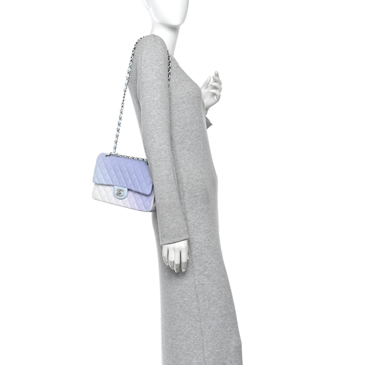 Perforated Lambskin Quilted Medium Double Flap Light Blue Light Purple White wholesalehk.shop