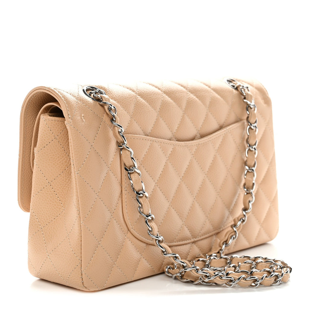 Caviar Quilted Medium Double Flap Beige wholesalehk.shop
