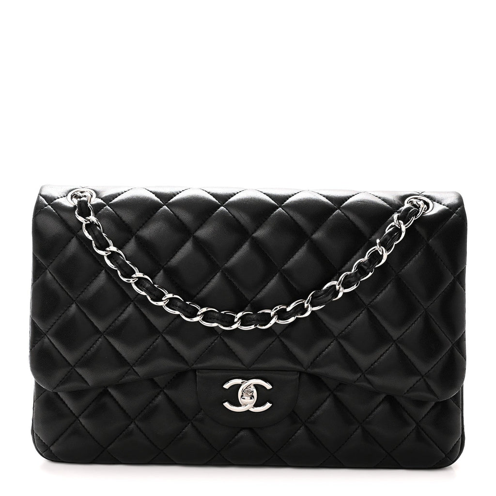 Lambskin Quilted Jumbo Double Flap Black wholesalehk.shop