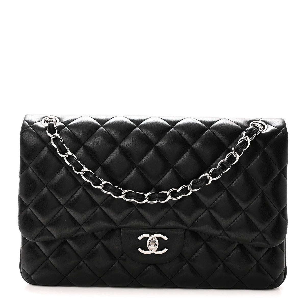 Lambskin Quilted Jumbo Double Flap Black wholesalehk.shop