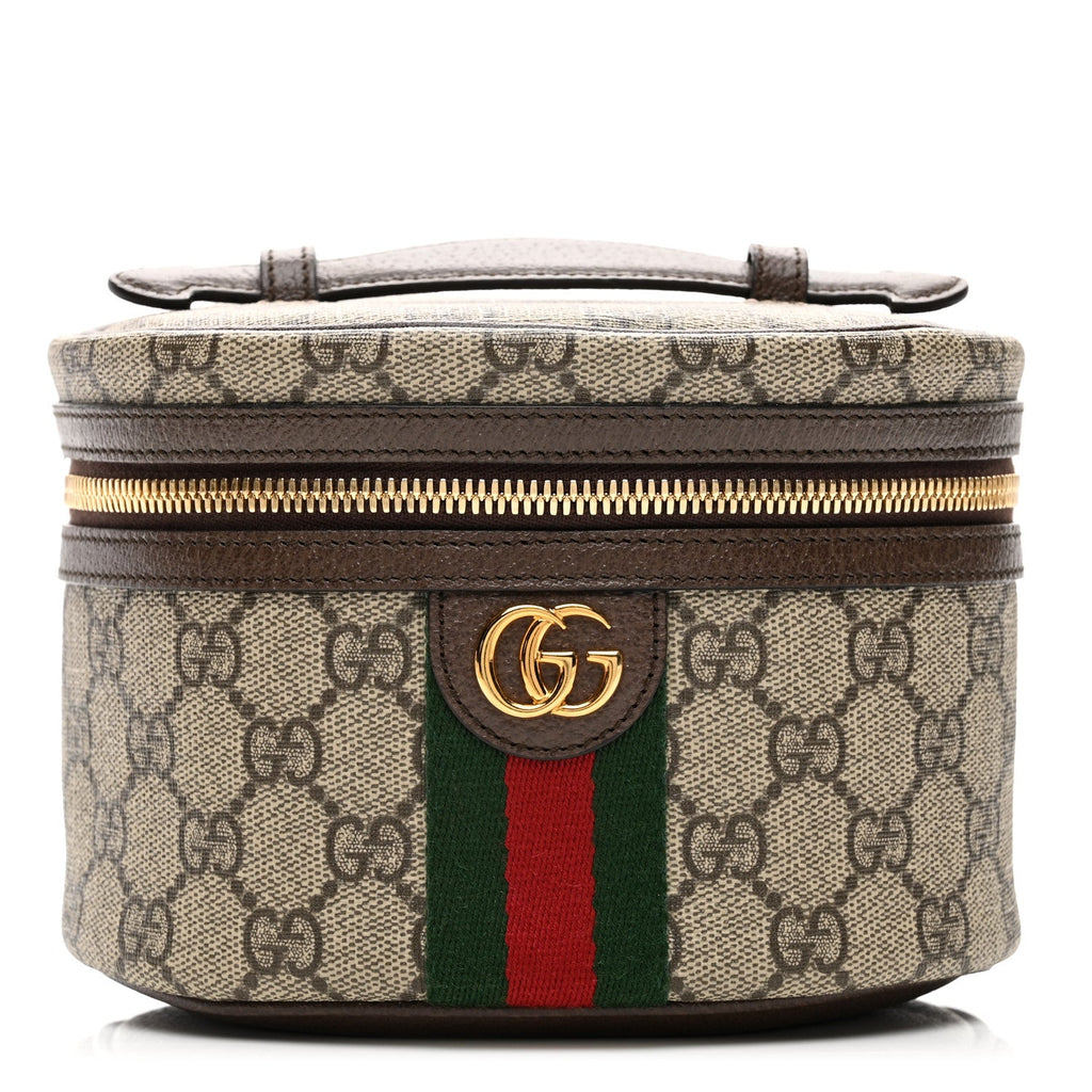 GG Supreme Monogram Textured Calfskin Web Ophidia Vanity Cosmetic Case Beige Ebony New Acero wholesalehk.shop