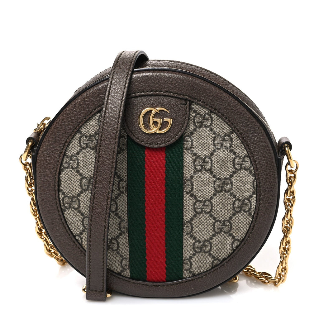 GG Supreme Monogram Web Mini Ophidia Round Shoulder Bag Brown wholesalehk.shop