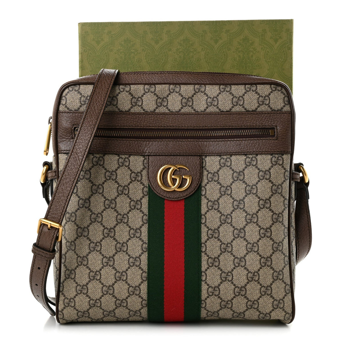 GG Supreme Monogram Web Medium Ophidia Messenger Bag Brown wholesalehk.shop