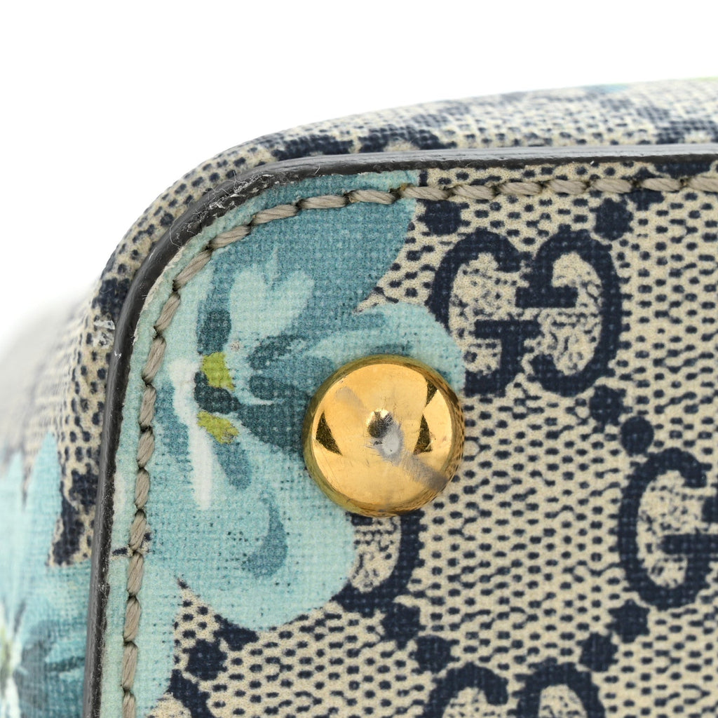 GG Supreme Monogram Blooms Small Zip Top Tote Beige Blue Navy Hibiscus Red wholesalehk.shop