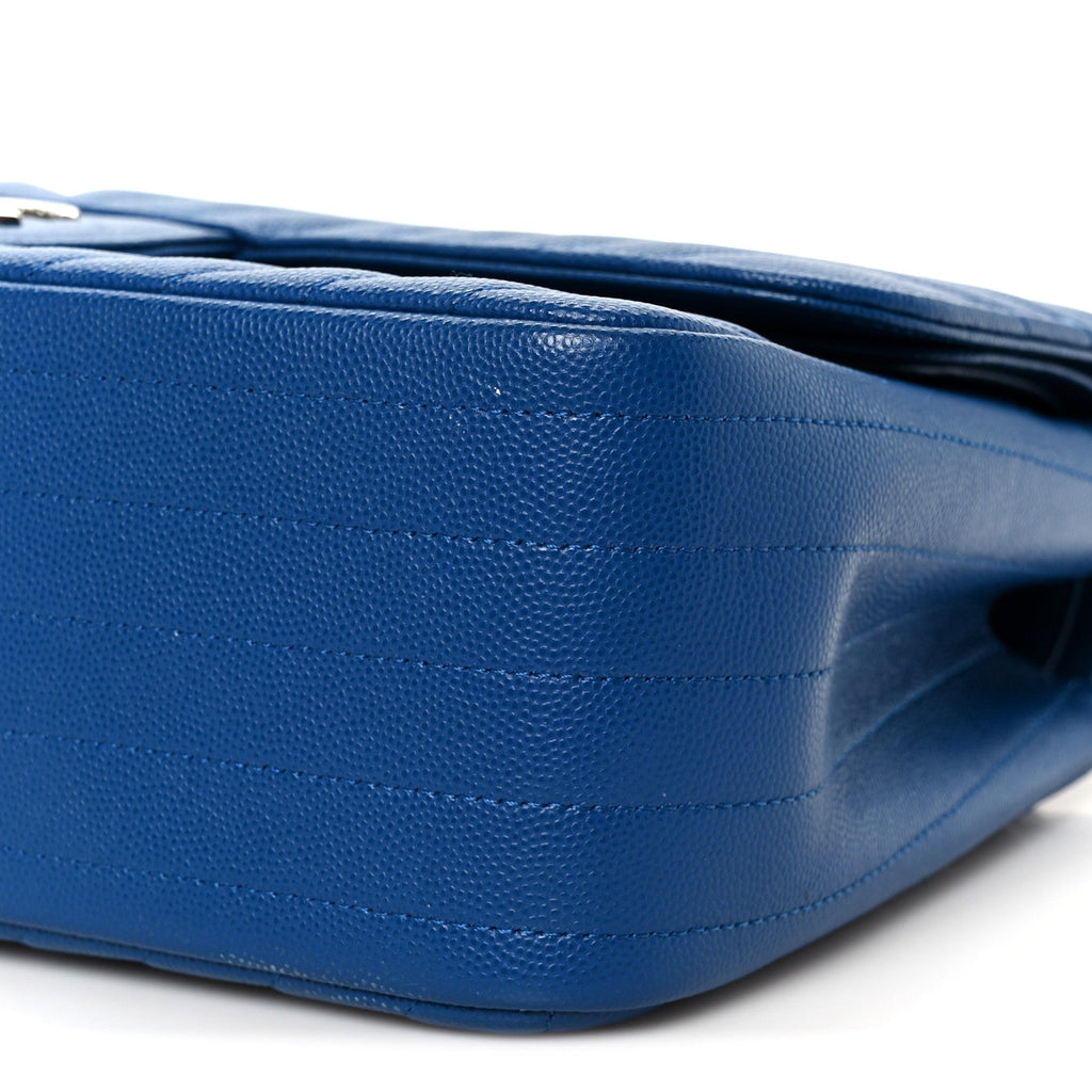 Caviar Chevron Quilted Jumbo Double Flap Blue wholesalehk.shop
