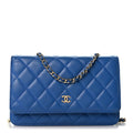Lambskin Quilted Wallet On Chain WOC Blue wholesalehk.shop