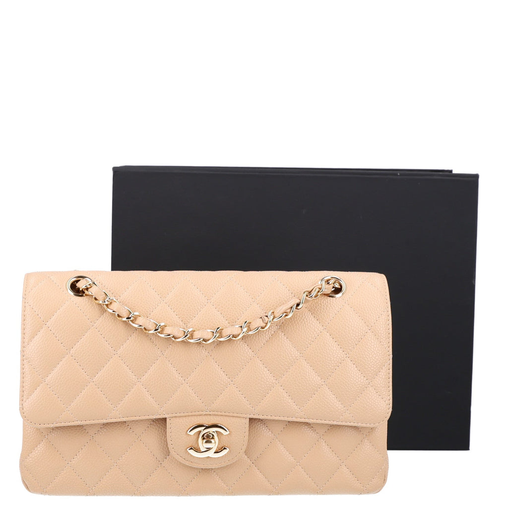 Caviar Quilted Medium Double Flap Beige wholesalehk.shop