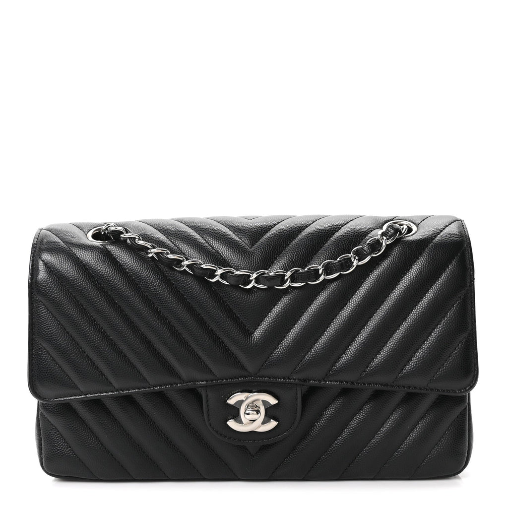 Caviar Chevron Quilted Medium Double Flap Black wholesalehk.shop