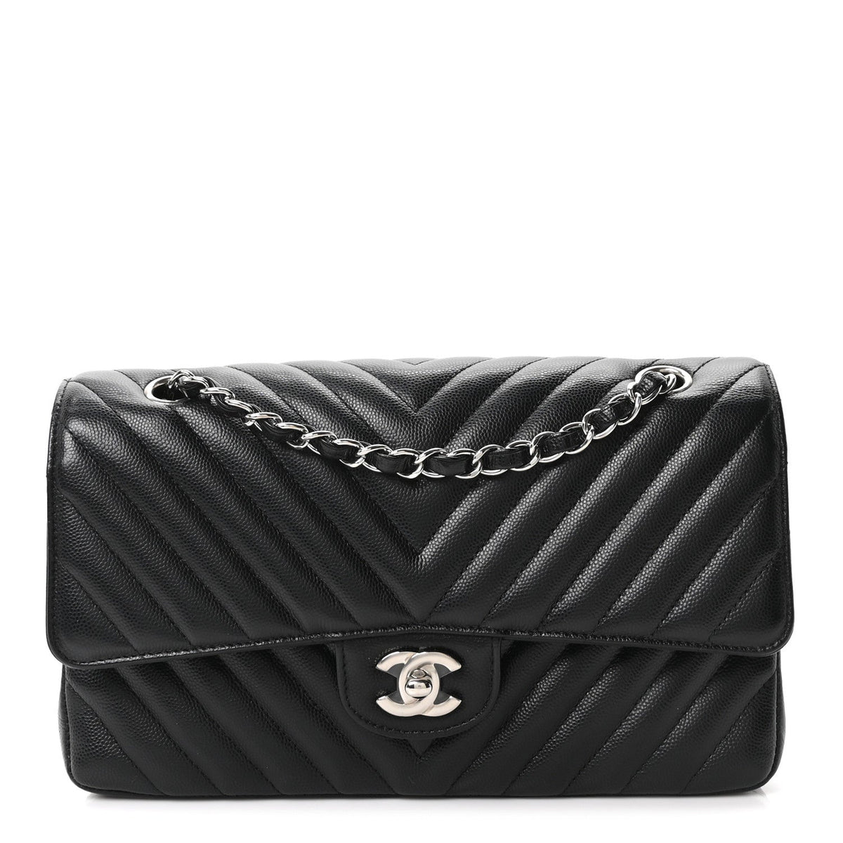 Caviar Chevron Quilted Medium Double Flap Black wholesalehk.shop