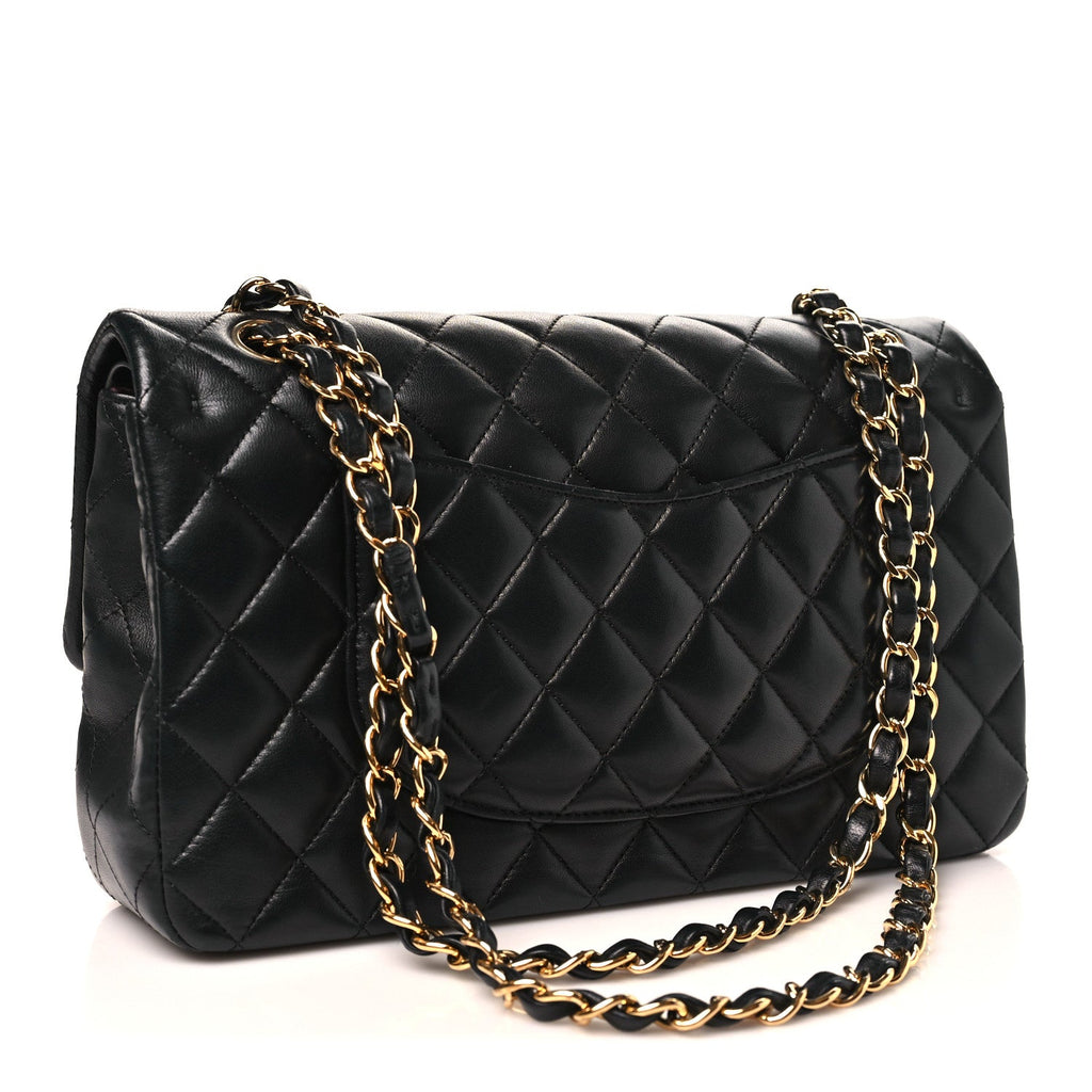 Lambskin Quilted Medium Double Flap Black wholesalehk.shop