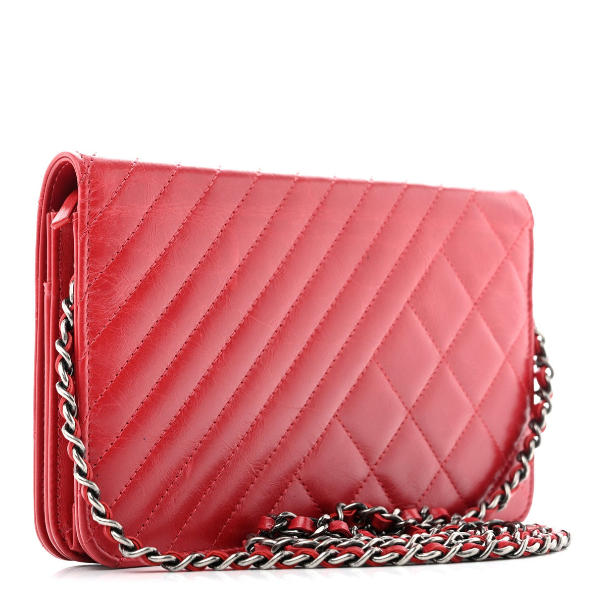 Glazed Calfskin Quilted Coco Boy Wallet On Chain WOC Red wholesalehk.shop