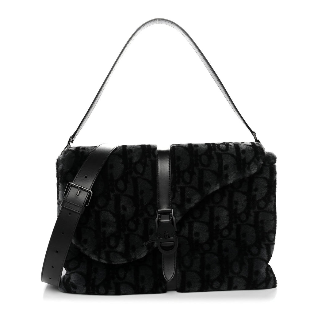 Oblique Mink Fur Saddle Soft Bag Dark Grey wholesalehk.shop