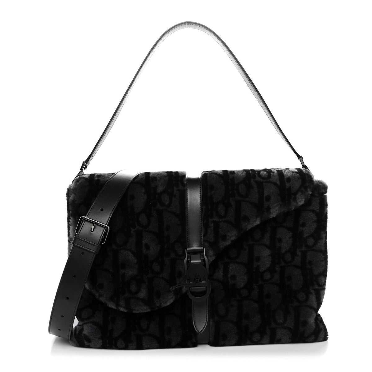 Oblique Mink Fur Saddle Soft Bag Dark Grey wholesalehk.shop
