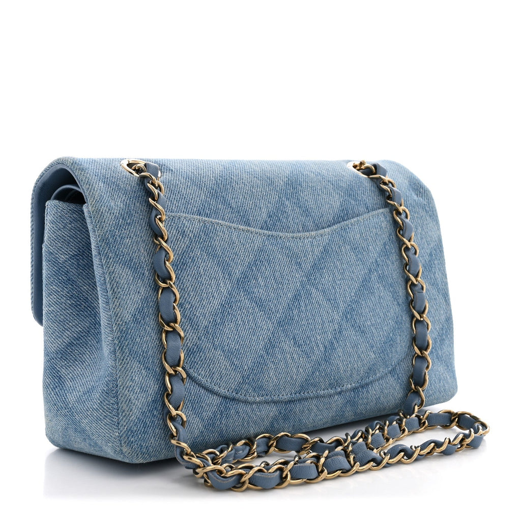 Printed Denim Quilted Small Double Flap Light Blue wholesalehk.shop