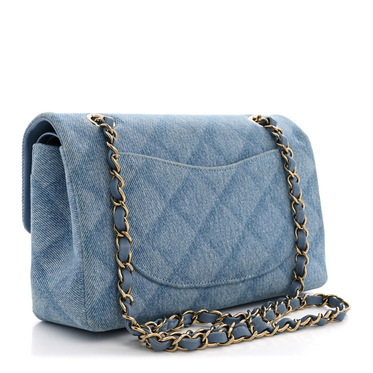 Printed Denim Quilted Small Double Flap Light Blue wholesalehk.shop