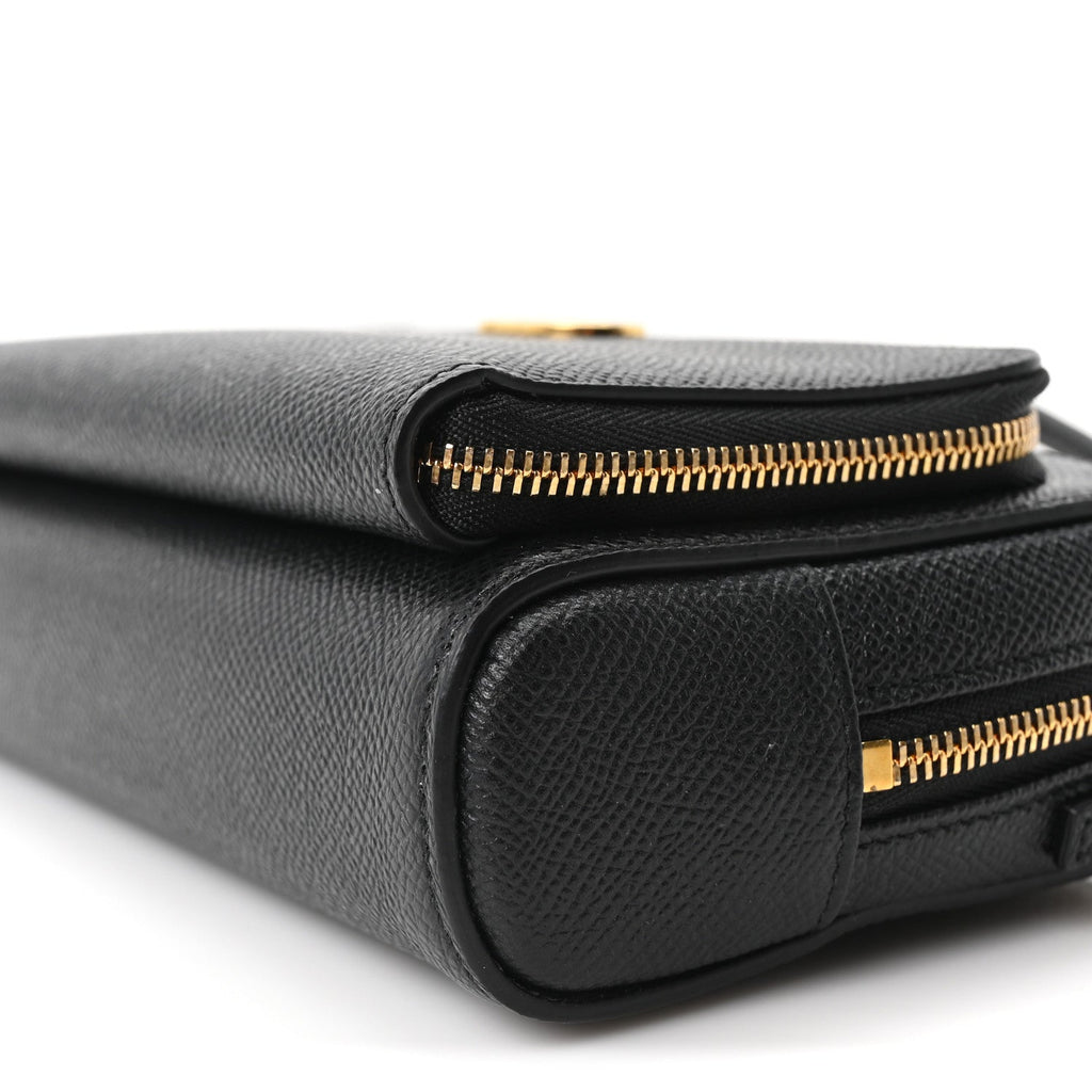 Grained Calfskin Caro Double Pouch Black wholesalehk.shop