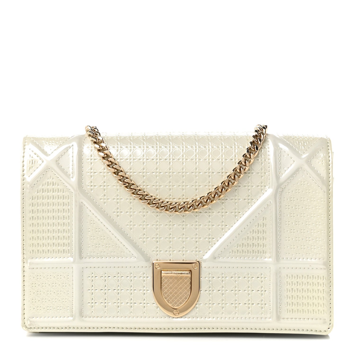 Patent Micro-Cannage Diorama Wallet on Chain Pouch Metallic White ¡§ Direct shipment via from wholesalehk.shop
