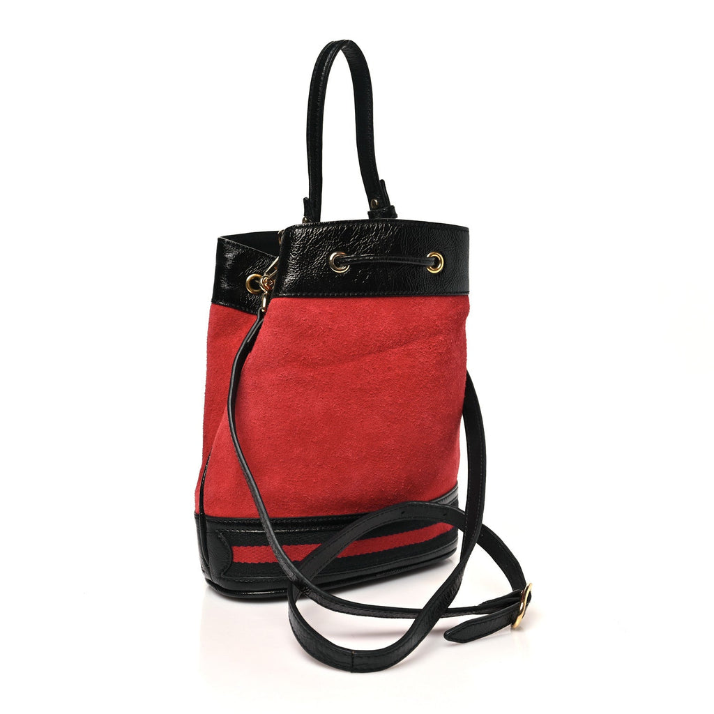 Suede Patent Web Small Ophidia Bucket Bag Hibiscus Red Black wholesalehk.shop