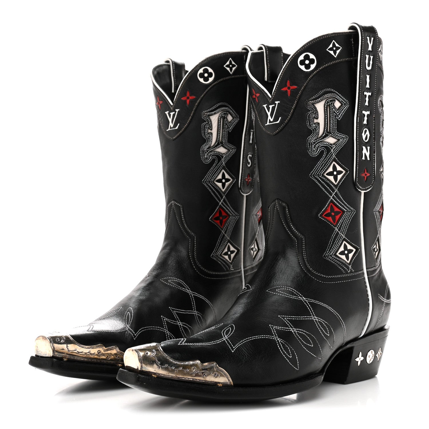 Calfskin LV Texan Mens Rider Boots 10.5 Black Silver £¨ Direct shipment via from wholesalehk.shop