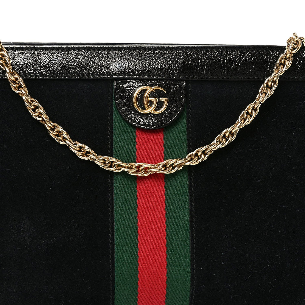 Suede Patent GG Web Medium Ophidia Chain Shoulder Bag Black wholesalehk.shop