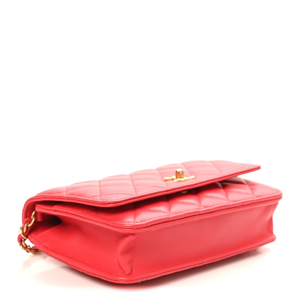 Lambskin Quilted CC Pearl Crush Wallet On Chain WOC  Red wholesalehk.shop