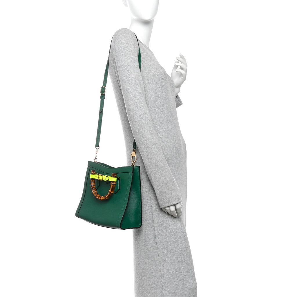 Wonka Grain Calfskin Small Diana Tote Bag Green Yellow Fluo wholesalehk.shop