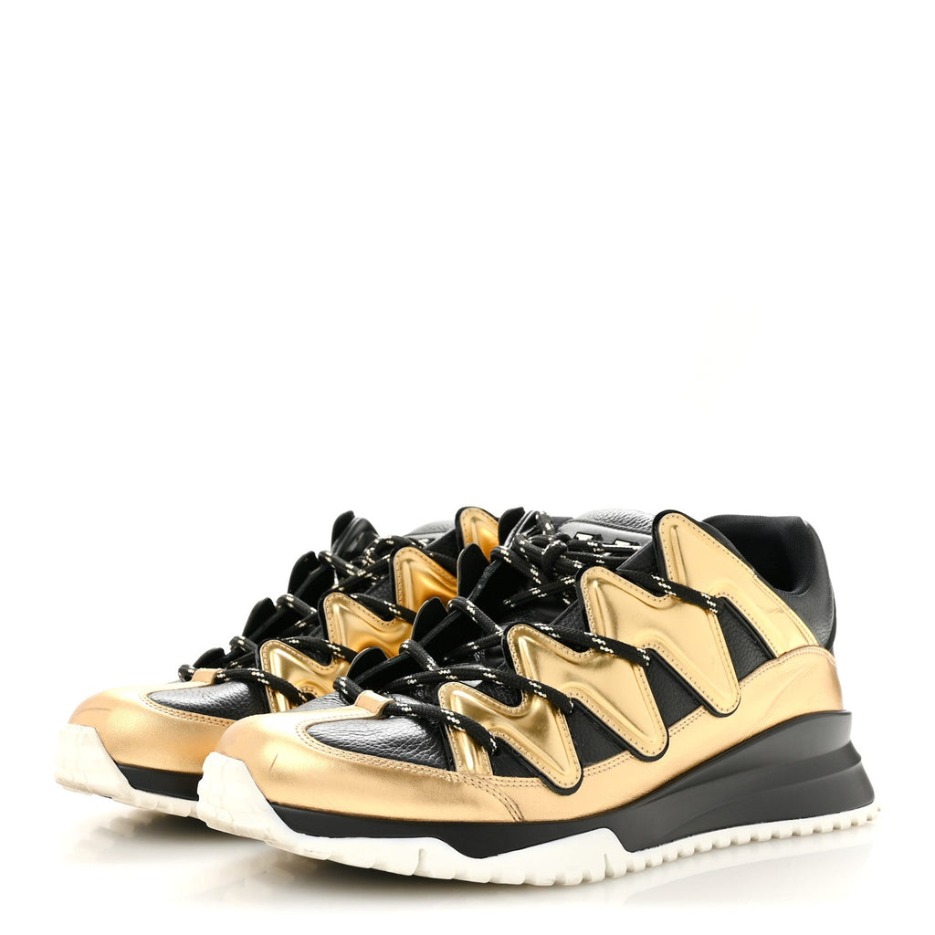 Calfskin Mens Zig Zag Sneakers 8 Black Gold £¨ Direct shipment via from wholesalehk.shop