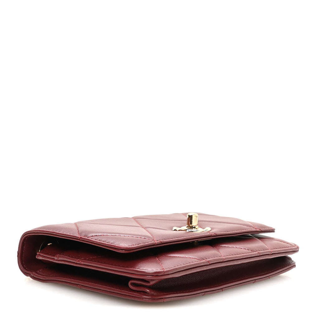 Lambskin Quilted Trendy CC Wallet On Chain WOC Burgundy wholesalehk.shop