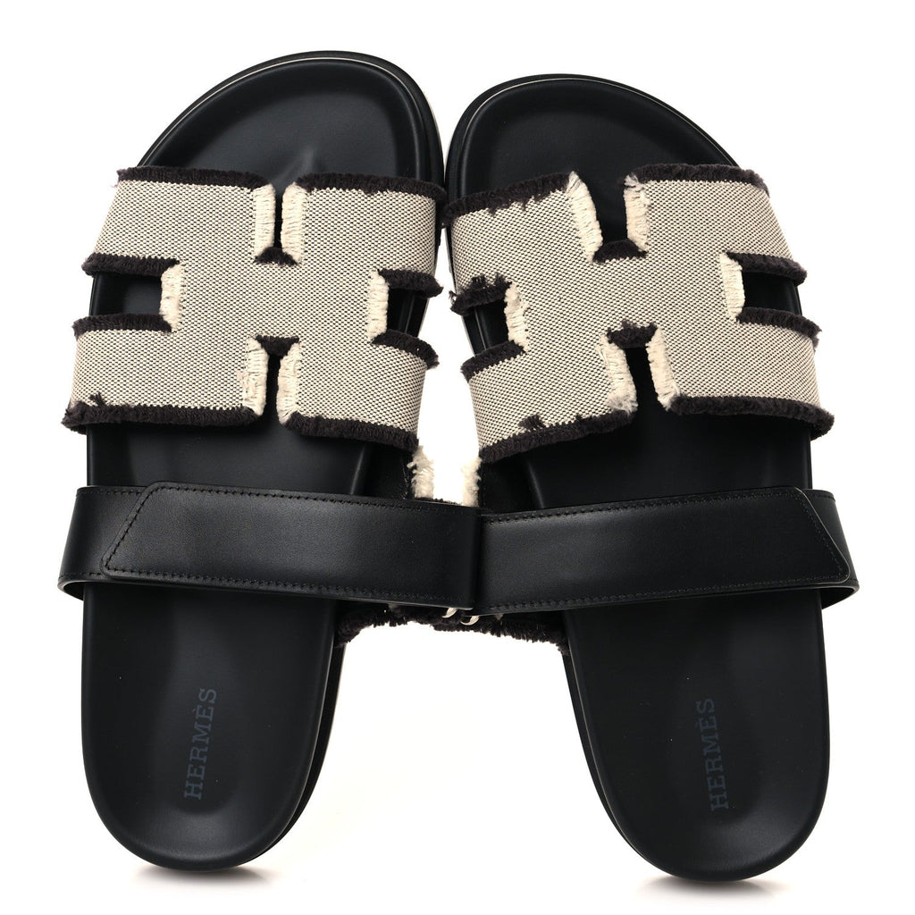 Techno Fringed H Canvas Caflskin Womens Chypre Sandals 39 Prunoir Black wholesalehk.shop