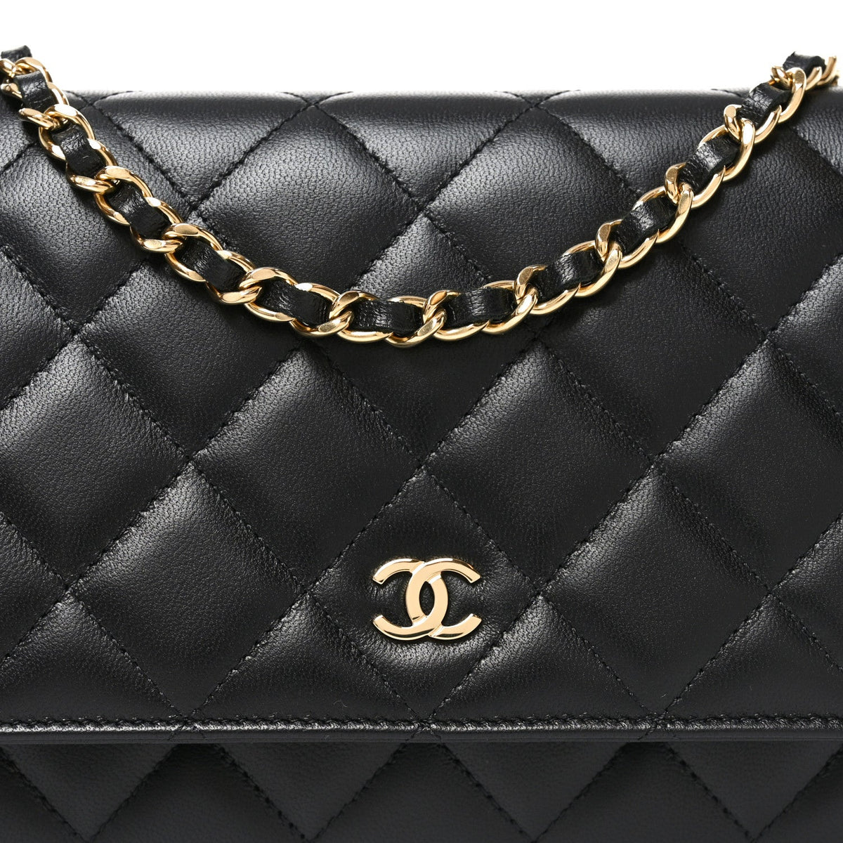 Lambskin Quilted Wallet On Chain WOC Black wholesalehk.shop